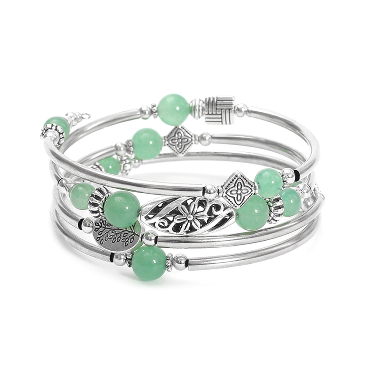 Wholesale Bohemian multi-layer turquoise wrapped four-layer natural stone beaded bracelet